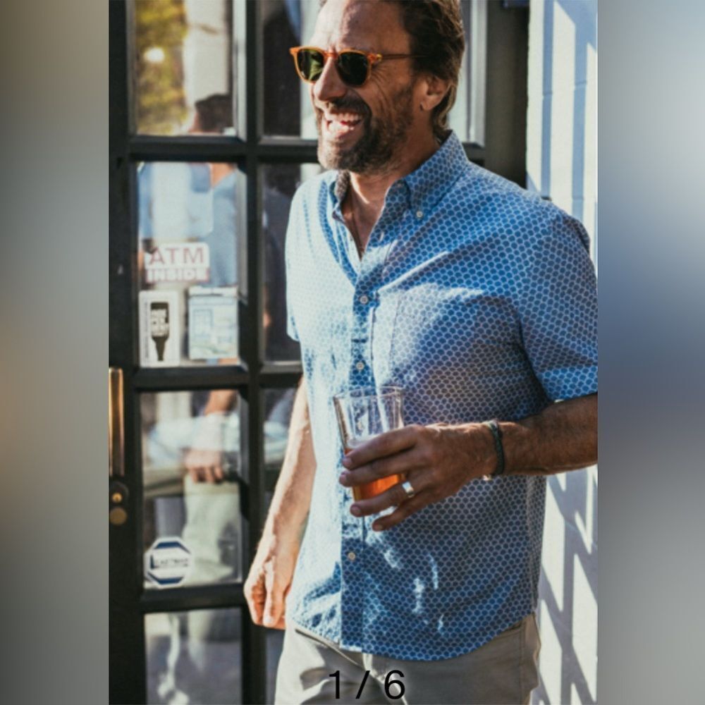 Faherty | Short-Sleeve Stretch Playa Shirt in Fishscale Redux | XL